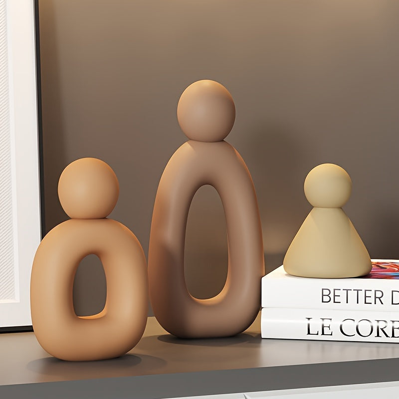 Harmony in Trio: Abstract Ceramic Family Sculptures Brown Vixilly