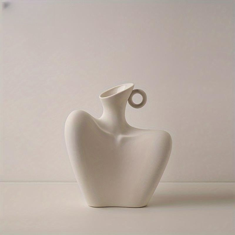 Collarbone Elegance: Abstract Ceramic Bust Vase White Vixilly