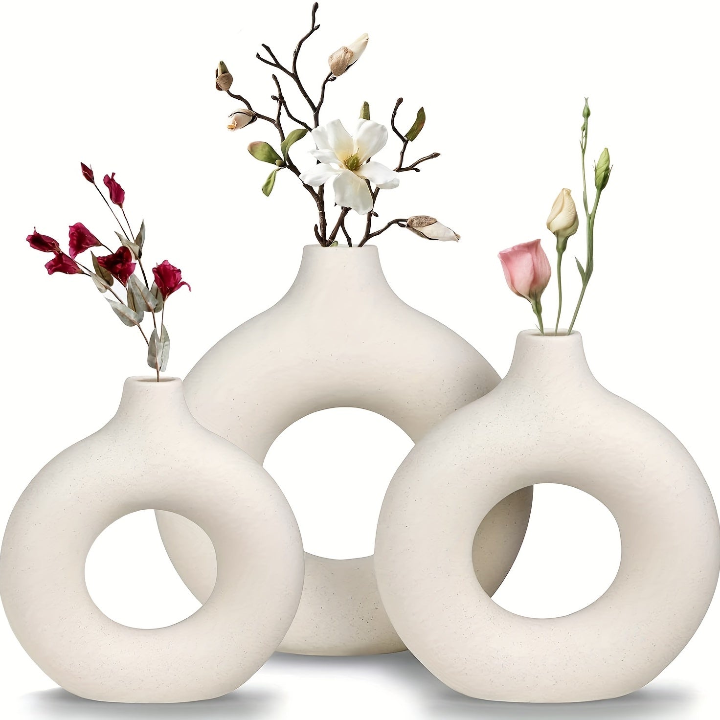 Boho Chic Trio: Modern Donut Ceramic Vase Set Vixilly 3