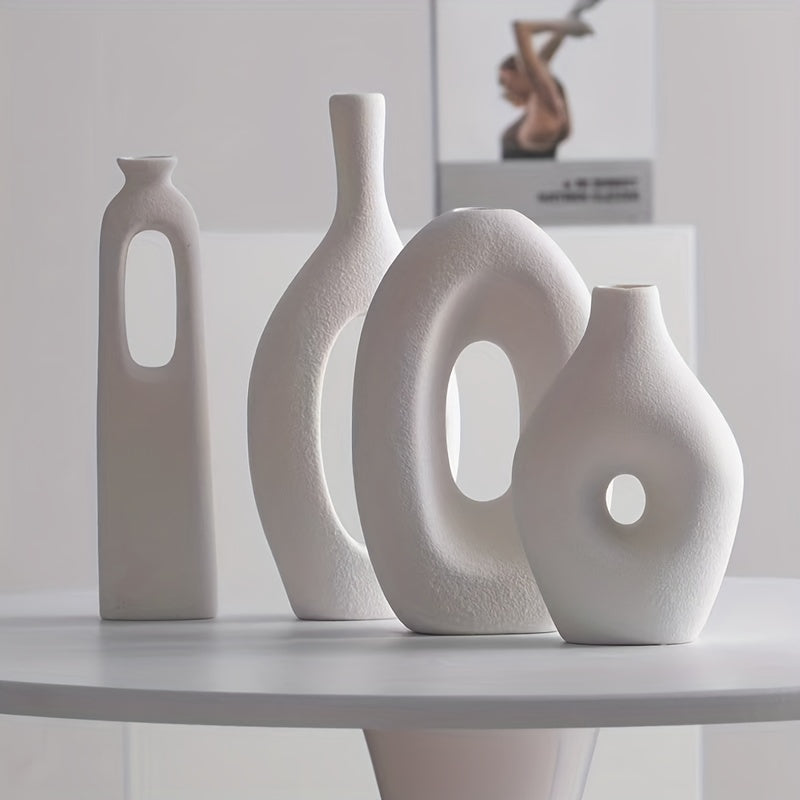 Nordic Elegance: 4-Piece White Ceramic Vase Set Vixilly 2