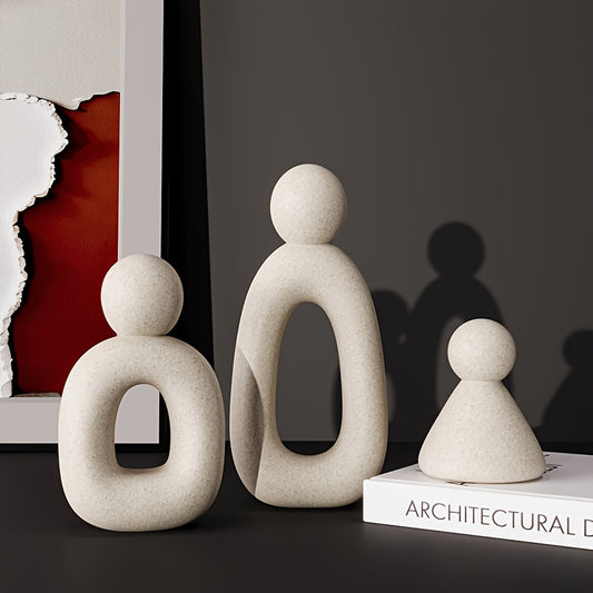 Harmony in Trio: Abstract Ceramic Family Sculptures White Vixilly