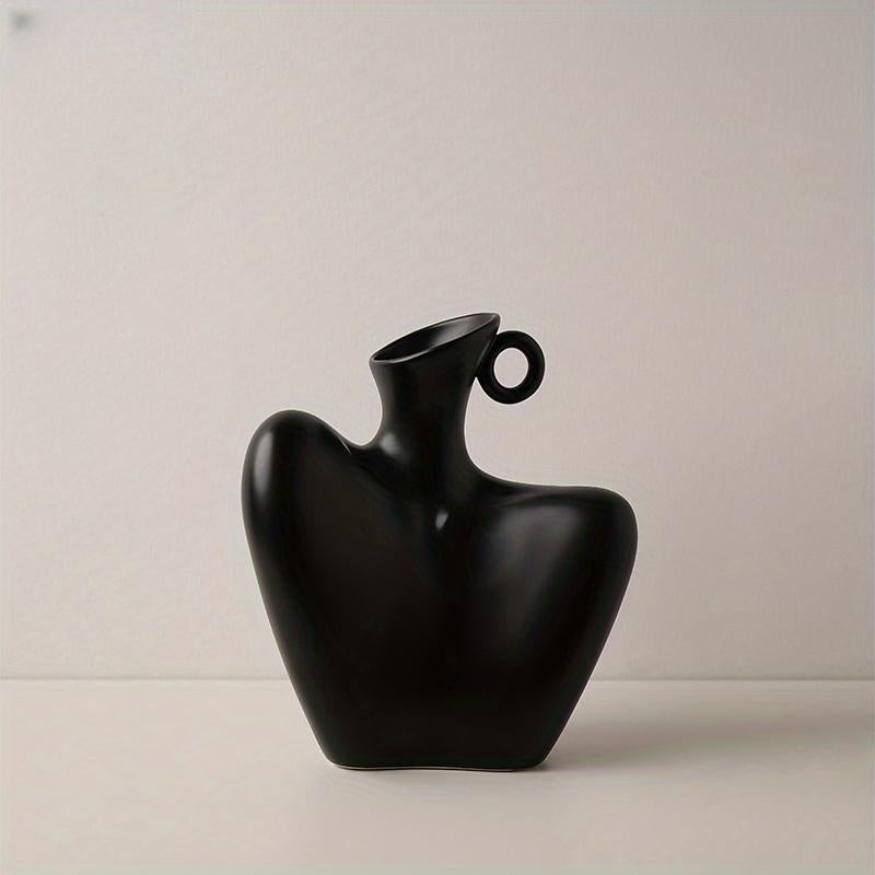 Collarbone Elegance: Abstract Ceramic Bust Vase Black Vixilly
