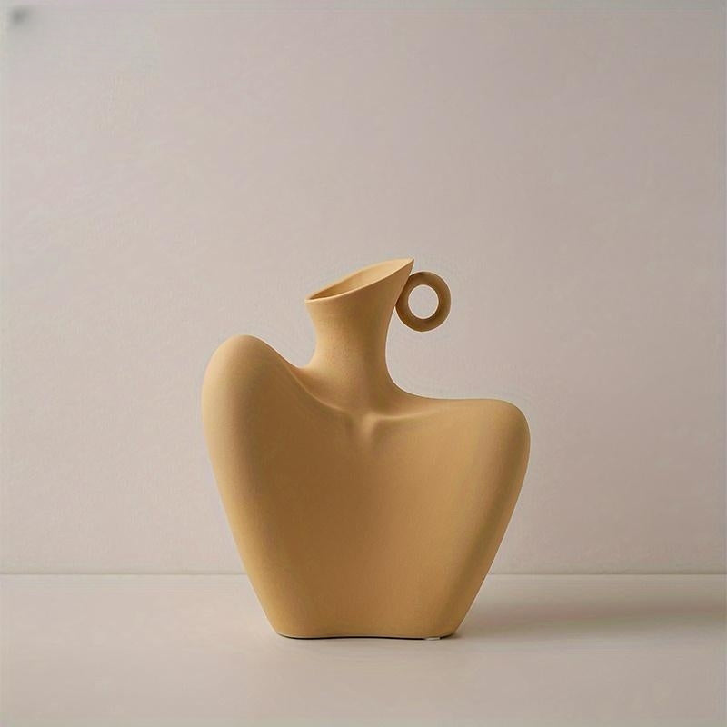 Collarbone Elegance: Abstract Ceramic Bust Vase Yellow Vixilly