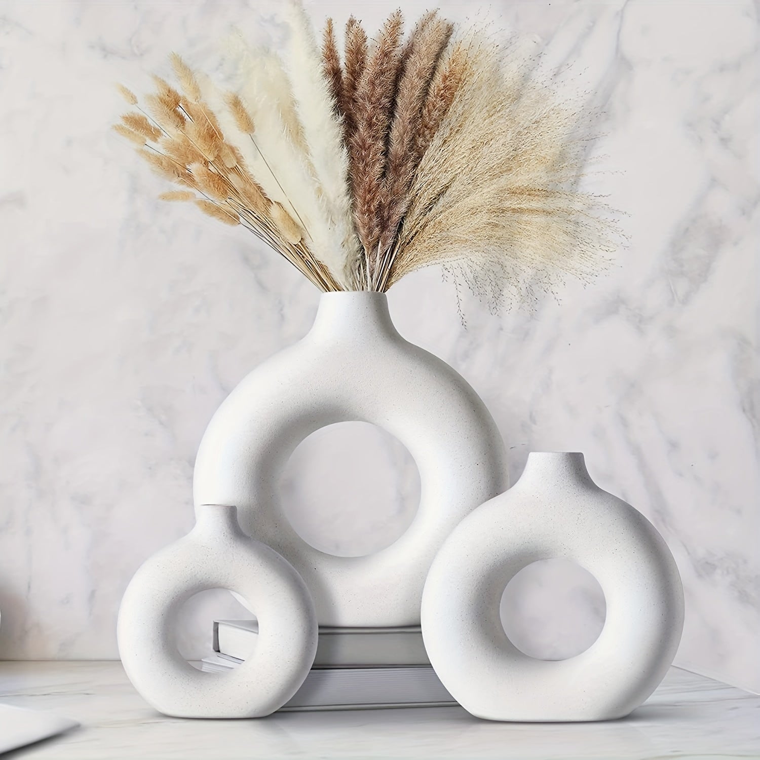 Boho Chic Trio: Modern Donut Ceramic Vase Set Vixilly 2