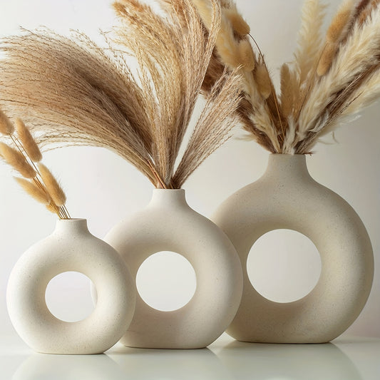 Boho Chic Trio: Modern Donut Ceramic Vase Set Vixilly 1