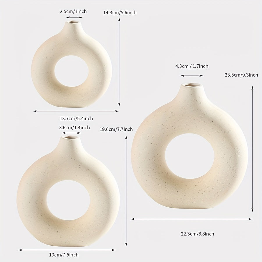 Boho Chic Trio: Modern Donut Ceramic Vase Set Vixilly 4