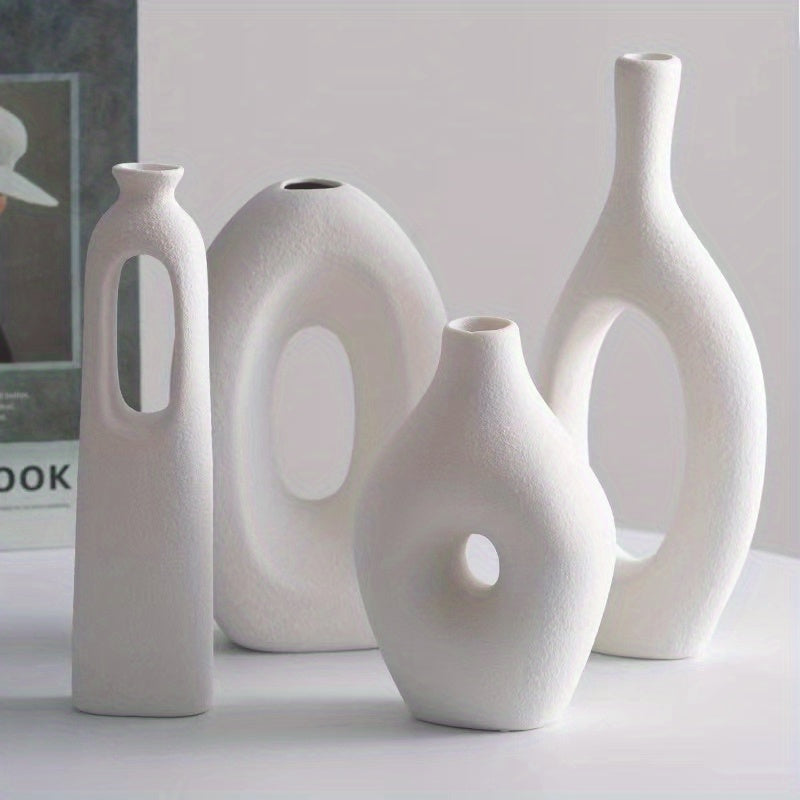 Nordic Elegance: 4-Piece White Ceramic Vase Set White Vixilly