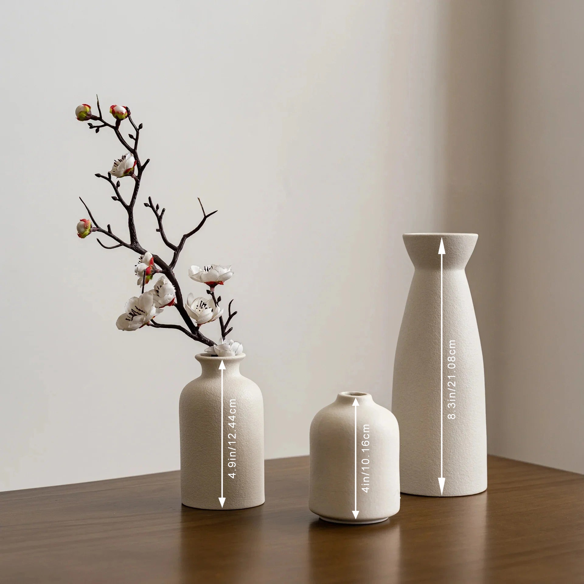 Rustic Elegance: Trio of Beige and White Ceramic Vases Vixilly 2