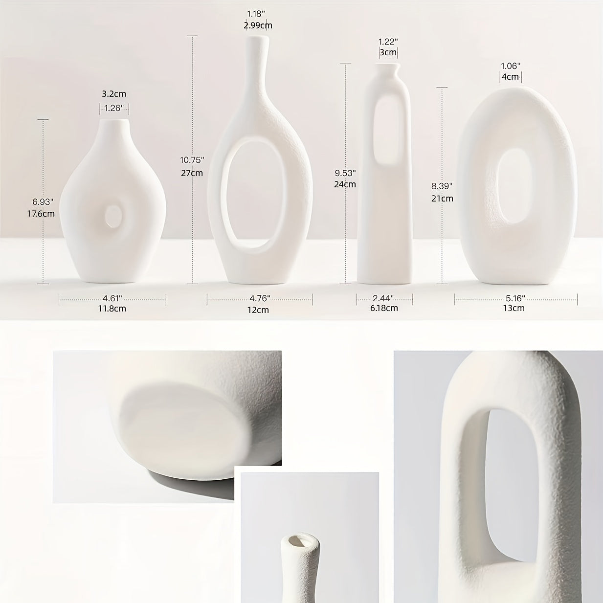 Nordic Elegance: 4-Piece White Ceramic Vase Set Vixilly 5