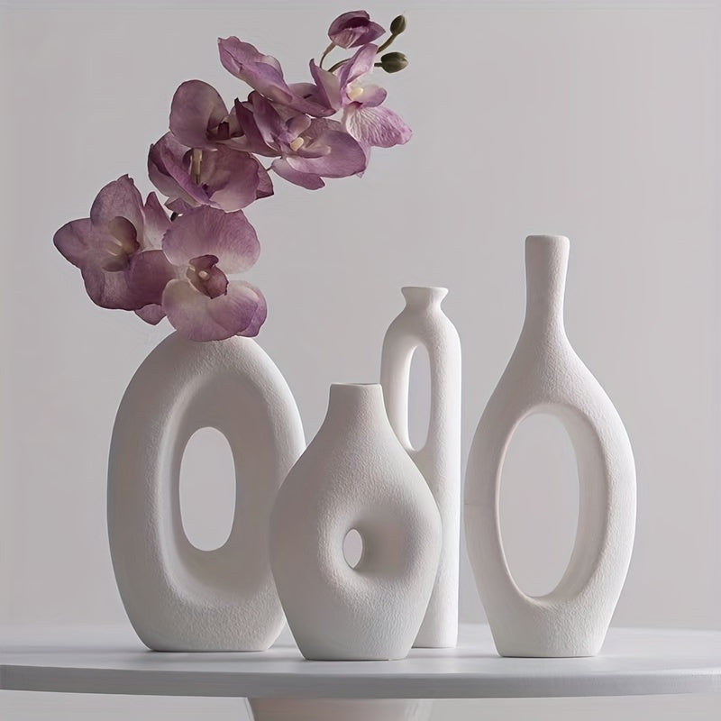 Nordic Elegance: 4-Piece White Ceramic Vase Set Vixilly 4